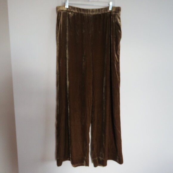 FAHERTY Silk Velvet Genevieve Pull On Wide Leg Pants in Breen Gold Bronze Sz XL - Picture 3 of 13